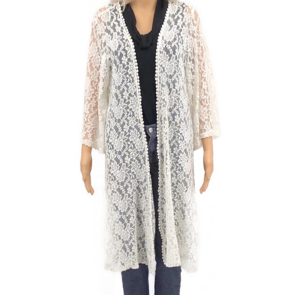 Mauve Sweaters - Mauve Cream Long Lace Cardigan Size XLarge